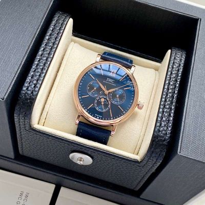 IWC Portofino 3836-2 Movement 40mm Blue Italian Calfskin Leather Strap Blue Face Watch